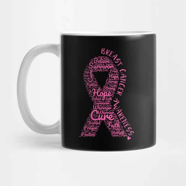 Breast Cancer Awareness Pink Ribbon With Positive Words by Rosemarie Guieb Designs